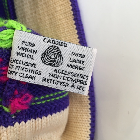 Aardvark Hat Beanie Toque Purple Green 100% Wool Nordic Style Ski Vintage - Picture 7 of 8